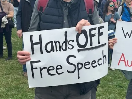 Protestors at "Hands Off" rally in Washington DC on April 5, 2025